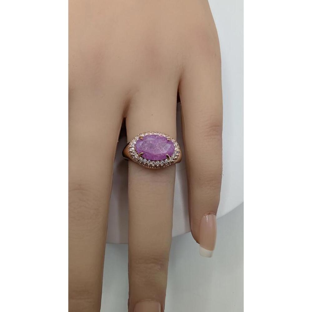 Elegant Pink Gemstone Silver Ring with Rose Gold Plating Size 6 - Picture 8 of 8